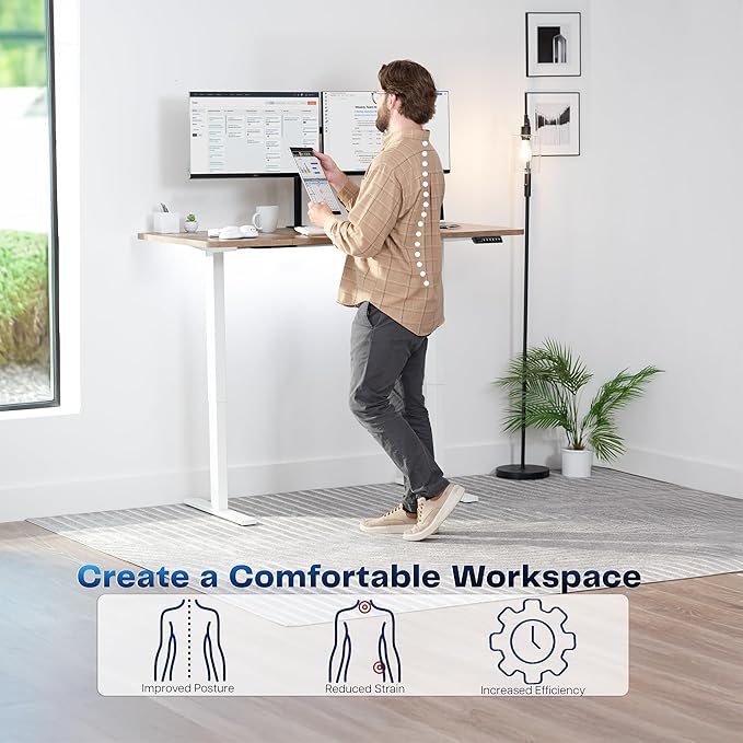 VIVO Electric 60 x 30 in Standing Desk, Memory Height Adjustment, 1B Series, Holds 220 lbs, Reclaimed Wood Top White Frame, DESK-KIT-1W6P-30