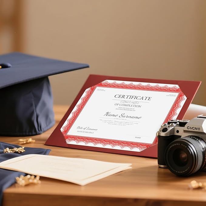 50 Sheets Red & White Certificate Papers, Letter Size 8.5x11, for Printing, Diploma Paper, Award, Document Cardstock Paper, Inkjet Printer Compatible