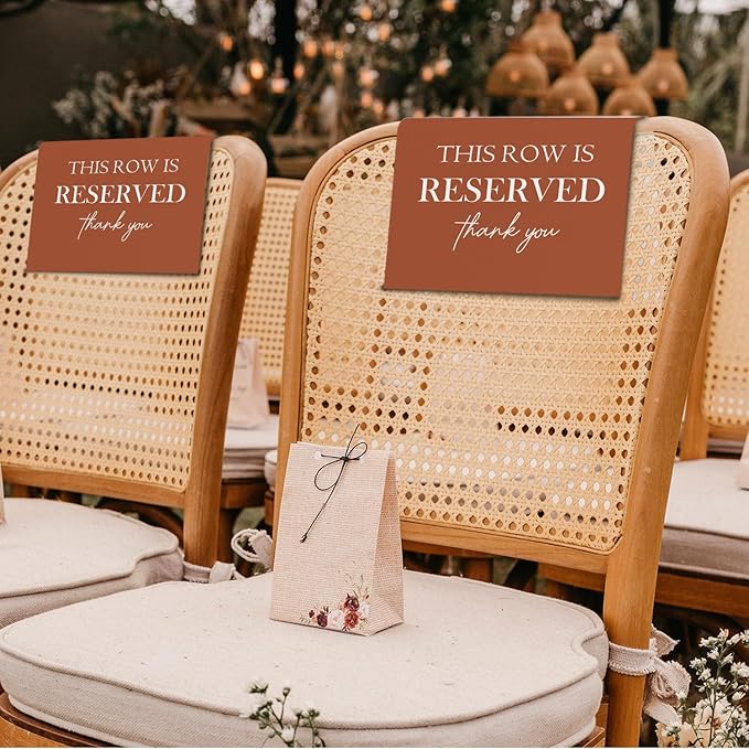 ChissNook Reserved Seating Chair Signs, This Row Is Reserved Pew Cloths Seating Placeholder for Church Pews, Fall Terracotta Wedding Decorations for Reception Parties Event (Burnt Orange, 4 PCS)