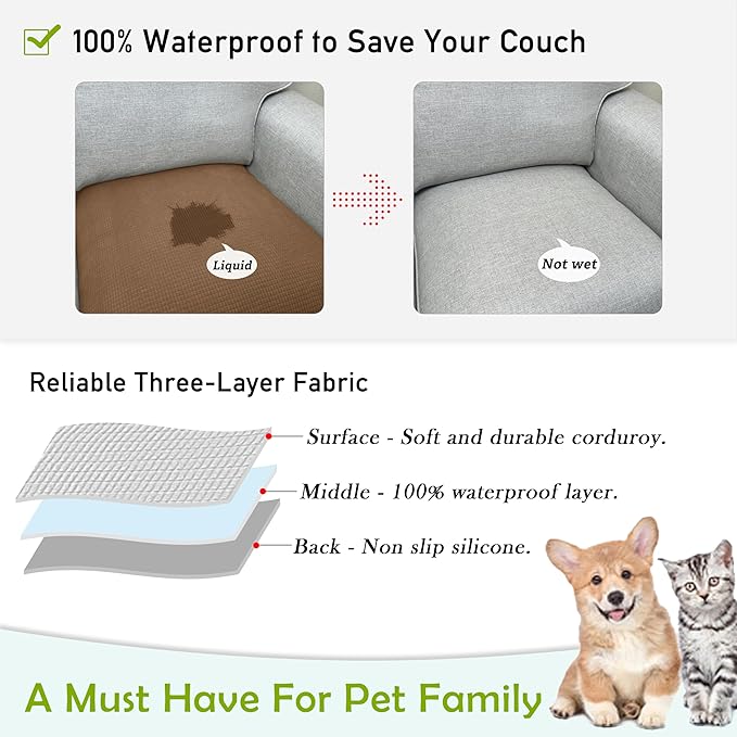 Couch Arm Covers, Waterproof Armrest Cover for Sofa, Armchair, Loveseat, Non-Slip Recliner Arm Covers, Sofa Headrest Covers, Arm Chair Covers Set of 2 (Coffee, 26"×26")