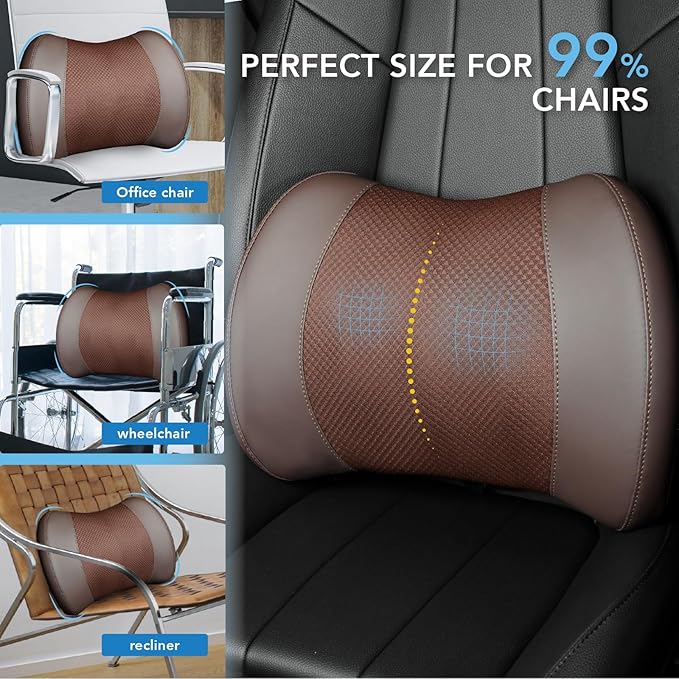 Lofty Aim Lumbar Support Pillow for Car, Memory Foam Lumbar Pillow for Lower Back Pain Relief - Back Cushion for Driving, Chair Support for Car-Office Chair, Wheelchair - Brown