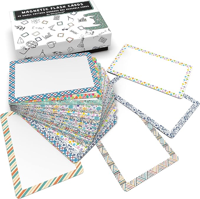 Attractivia Dry Erase Magnetic Labels 2.8 x 1.8 in, Pattern Borders, Small Dry Erase Magnets, 40-Pack, Colored Erasable Write-On All-Purpose Labels, for Office, Education, Home, Whiteboard