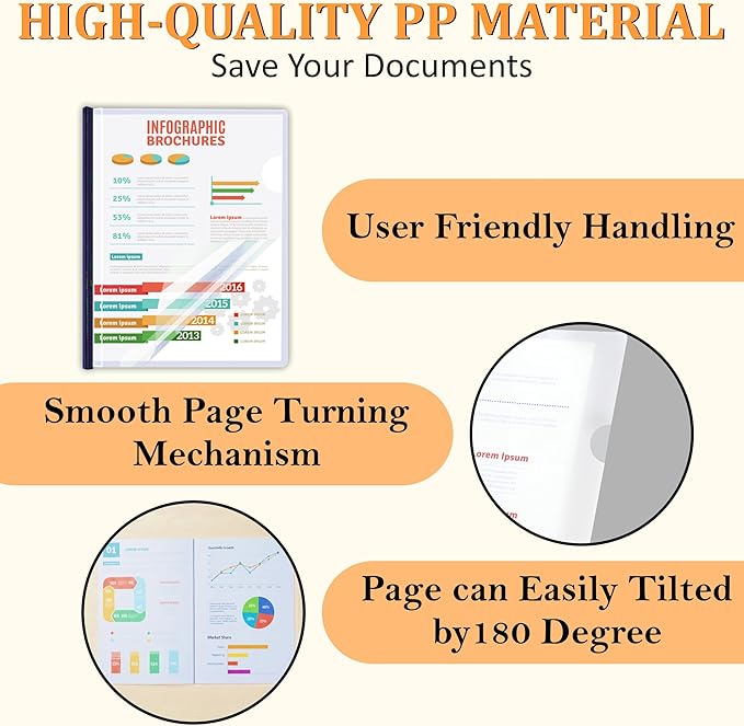 50 Pack Report Covers with Sliding Bar - Clear Plastic Presentation Folders for A4 & Letter Size Paper, 70 Sheet Capacity File Document Binder for School, Office, Resume & Business Use