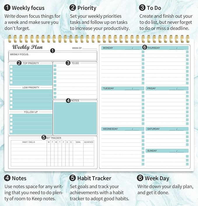 Weekly Planner Notepad Undated Weekly Goals Schedule Planner To Do List Notebook Planning Pad Calendars Organizers Habit Tracker Journal for Man & Women,52 Weeks (8.5x11")