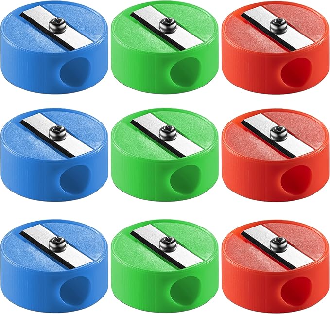 Bedwina Pencil Sharpeners - 9 Pack Pocket Sized Mini Handheld Colored Pencil Sharpener Manual for Kids, Plastic and Colorful for Party Favors, Goodie Bags, Classroom Prizes, School Supplies