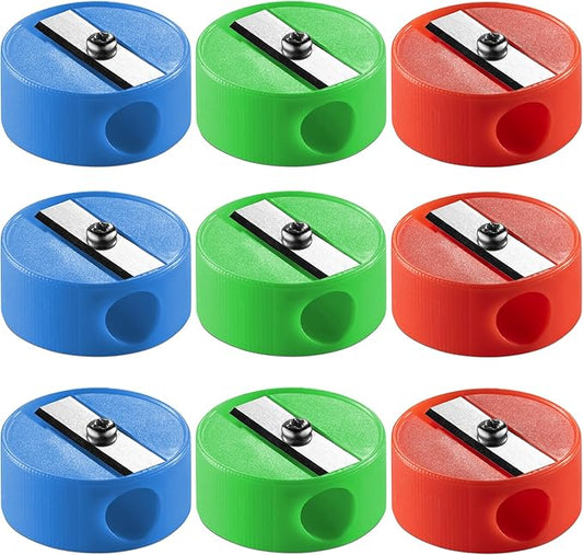 Bedwina Pencil Sharpeners - 9 Pack Pocket Sized Mini Handheld Colored Pencil Sharpener Manual for Kids, Plastic and Colorful for Party Favors, Goodie Bags, Classroom Prizes, School Supplies