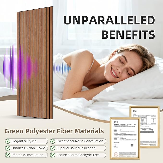 TO-TH Wood-Look Acoustic Wall Panels, 10 Pack 47.2” x 23.6” Sound Panels, Decorative Wood Panels for Wall Sound Dampening Panels for Home, Office, Basement, Cherry with Mitered Edges