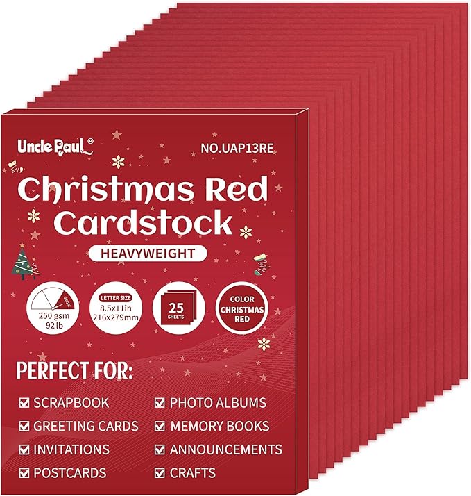 25 Sheets Christmas Red Cardstock - 8.5'' x 11'' 92lb Double-sided Cover Card Stock 250gsm Heavyweight Paper for Art Crafts Business Cards Party Décor UAP13RE