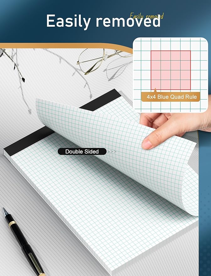 Zaviko Graph Paper Pad 8.5 x 11, 2 Pack, 4x4 Graph Ruled, Grid Paper Pad 8-1/2" x 11", Blueprint Quadrille Pad, Easy Tears Off, Grid Pad Notebook 8.5 x 11, White 70 GSM Graft Paper, 30 Sheets/Pad