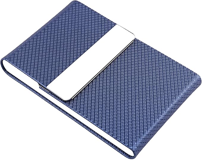 DMFLY Business Card Holder for Women & Men - Multi Card Case, Business & Pocket Card Holder, Credit & Name Card Wallet with Magnetic Closure, Blue-zs