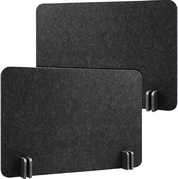 Fabbay 2 Pcs Acoustic Freestanding Desk Divider Desk Partition 16 x 24 Inch Table Freestanding Up Privacy Panel Visual Distraction and Noise Reducing for Office Furniture Classroom (Black Gray)