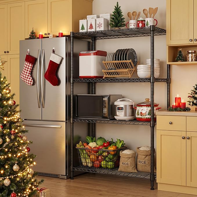 M MZG 1400 lbs 4 Tier Storage Rack Metal Wire Shelving Unit, Storage Standing Household Shelf Organizer for Kitchen Pantry Closet Garage Basement Utility Room, Black 15.8" D x 45.3" W x 59.4" H