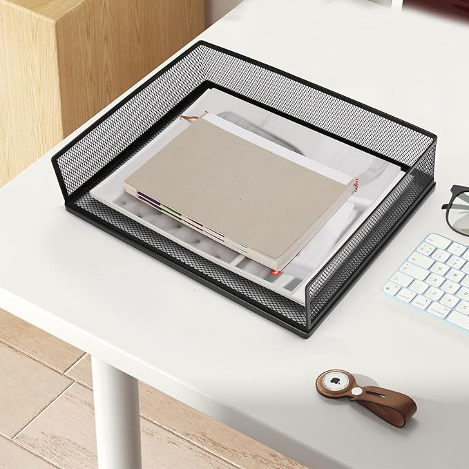 AZFUNN Wire Mesh Letter Trays Paper Tray Desk File Organizer, 2 Pack Stackable Metal Front-Load Documents Tray for Office Supplies File (Transverse)