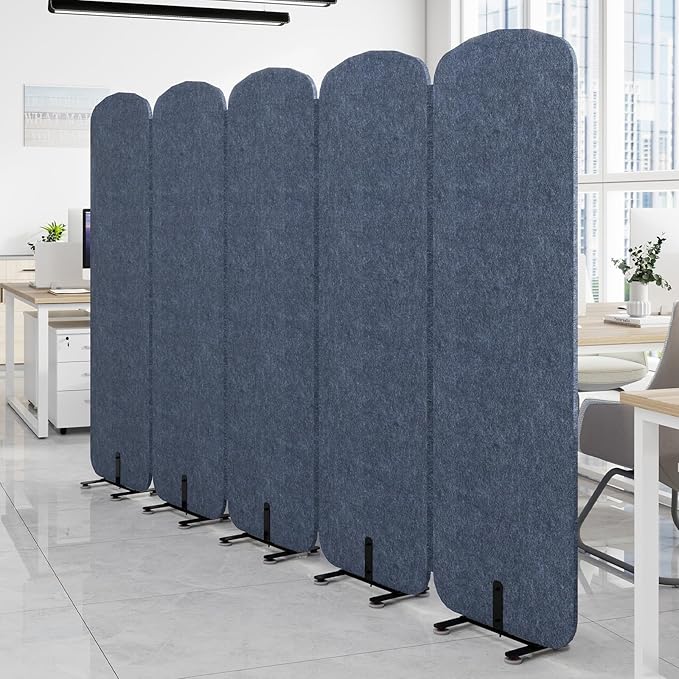 Natwind 5 Panel 122.8 x 71 in Office Room Privacy Protect Space Divider Portable Partition,Wall Folding Cubicle Indoor Freestanding Acoustic Partition Temporary for Office Room, Navy Blue