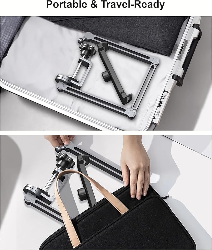 YICOSUN Tablet Arm Mount with Super Grip, Adjustable Foldable Holder & Heavy Duty Aluminum 360° Rotating Clamp for iPad, Phone, Monitor, Kindle - Universal for Desk, Bed, Kitchen - Gray