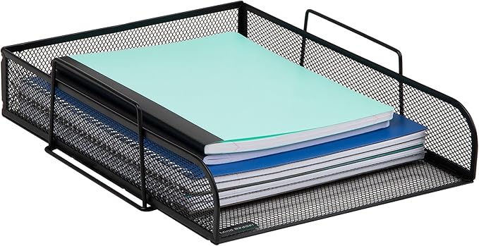 Mind Reader Stackable Paper Tray, Desktop Organizer, File Storage, Office, Metal Mesh, 10.5" L x 13.5" W x 11.25" H, 4 Pcs., Black