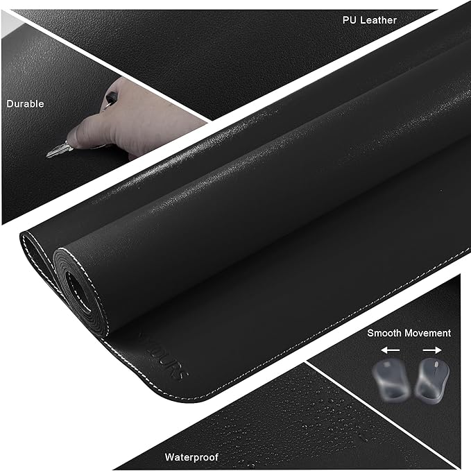 Mydours Super Size 71" x 28" Desk Mat, PU Leather Heavy-Duty Office Blotter for Laptop Keyboard, Gaming-Ready Extended Mouse Pad with Scratchproof & Spill-Resistant Features (Black)