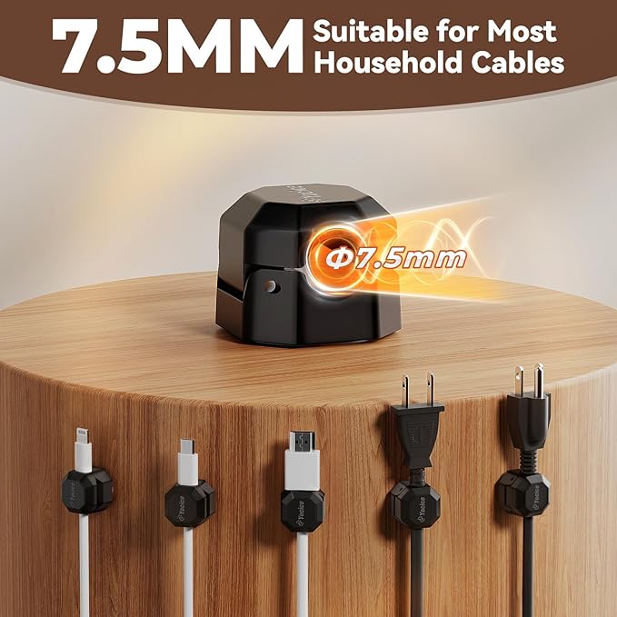8 Pack Rotatable Cable Clips,Spring Cord Organizer Desk Cable Management Cord Holder Adhesive Phone Charger Cord Clips for Home Office Car Wall Nightstand Accessories Black