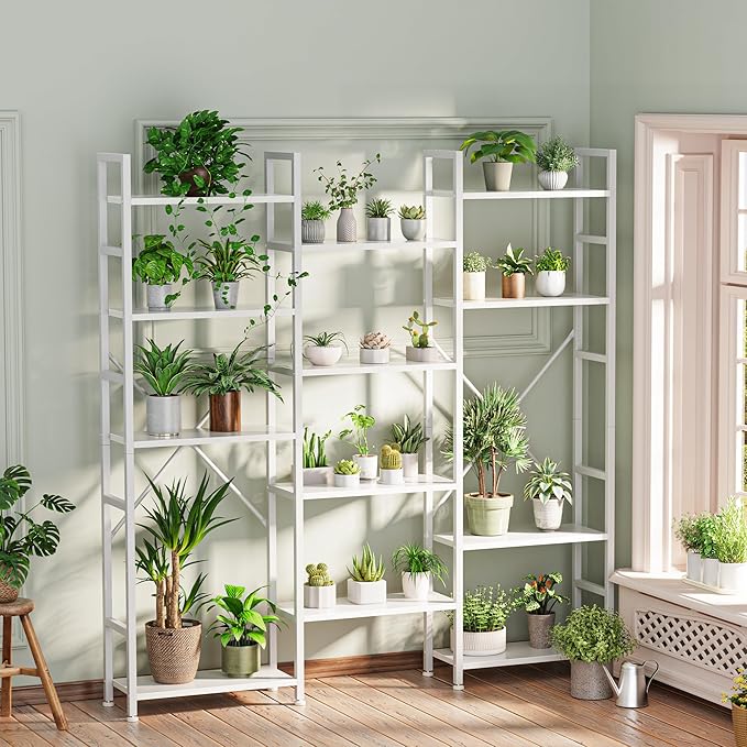SUPERJARE Triple 5 Tier Bookshelf, Bookcase with 14 Open Display Shelves, Wide Book Shelf Book Case for Home & Office, White