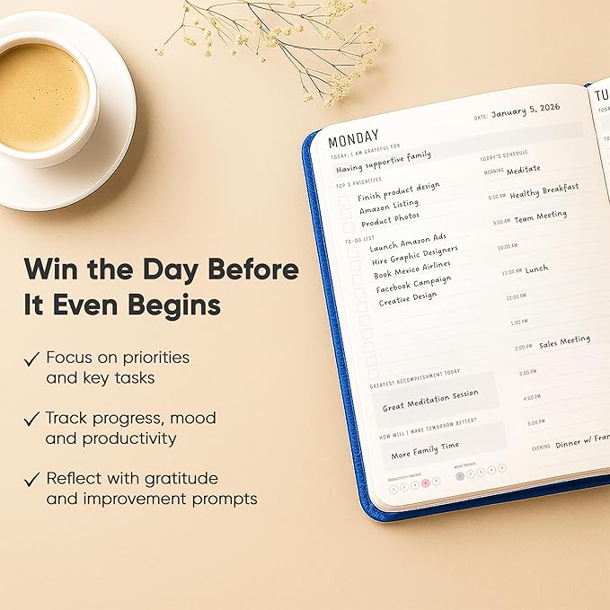 Daily Planner 2026 (5" x 8") - The Ultimate Daily Workflow Planner with Hourly Schedule & Task List to Achieve Your Goals by PRODUCTIVITY STORE (A5, Navy Blue)