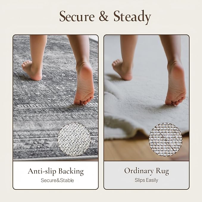 GENIMO 5x7 Area Rugs for Living Room, Machine Washable Non Slip Rugs, Low Pile Lightweight Print Rug for Bedroom, Dining Room, Home Office, Vintage Grey