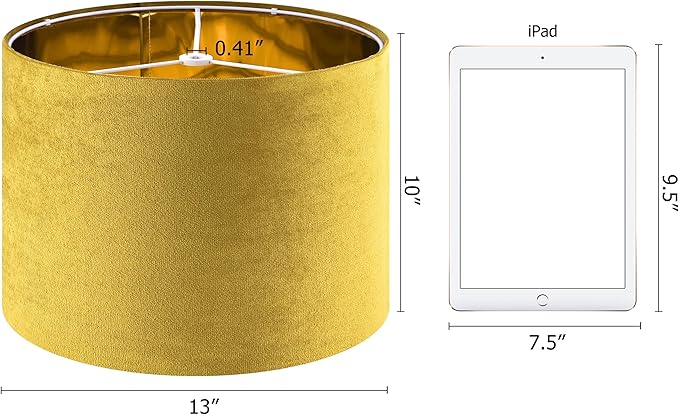 Yellow Velvet Drum Lamp Shade Medium Lampshade 13``Top×13``Bottom×10``High(Spider) Modern Lamp Shade for Table & Bedside Lamp Replacement Lampshades in Hand Crafted - By GO&SO