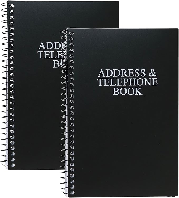 Iconikal Address and Telephone Book, Black, 8 x 5 inches, 2-Pack