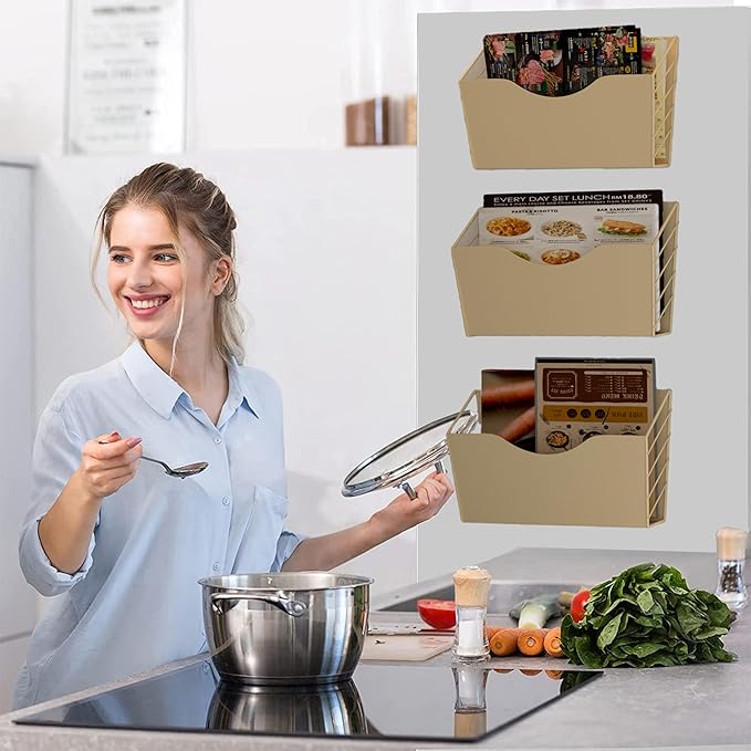 3 Pockets Magnetic File Holder for File Cabinets, Refrigerator, Whiteboard, Magnetic Paper Organizer, Magnetic Mail or Folder Holder,Magnetic Magazine Rack,Wall Mount Hanging Mail Organizer (gold)