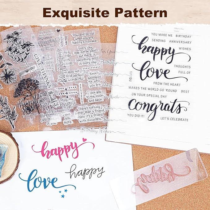 UCEC 4 Sheets Words Clear Stamps in Classic for Card Making Silicone Stamp with Scripture Greeting Words Pattern for Valentines Holiday Birthday Card and Scrapbooking Journal, Christmas Stamps