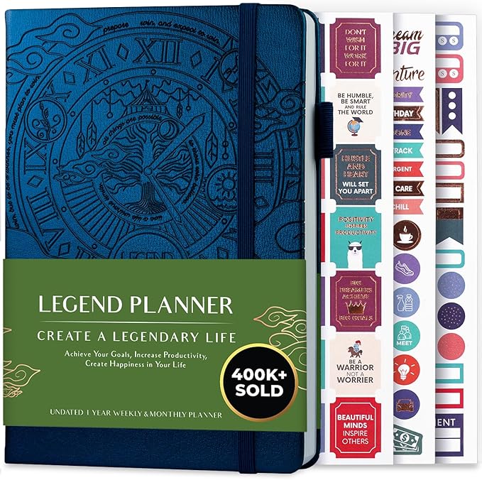 Legend Planner – Weekly & Monthly Life Planner to Hit Your Goals & Live Happier. Organizer Notebook & Productivity Journal. A5 (Mystic Blue)