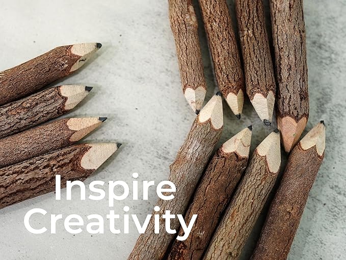 BSIRI Wooden Pencils Rustic Bark Twig Natural Wood Pencil 12 Pack 5 Inch for Kids Classroom Woodland Party Favors Camping Day Decorations Camp Themed Supplies Novelty Gifts