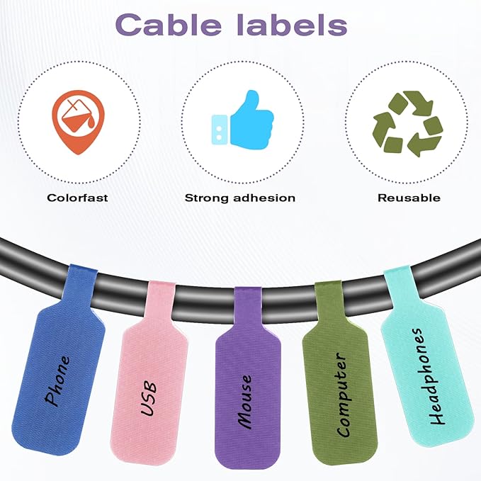 40 Pcs Cable Labels for Cords, 1.57× 0.78" 8 Colors Cord Labels for Electronics Reusable Cable Tags Writable Cord Label for Home Office Electronics, Computers Wire Management and Identification