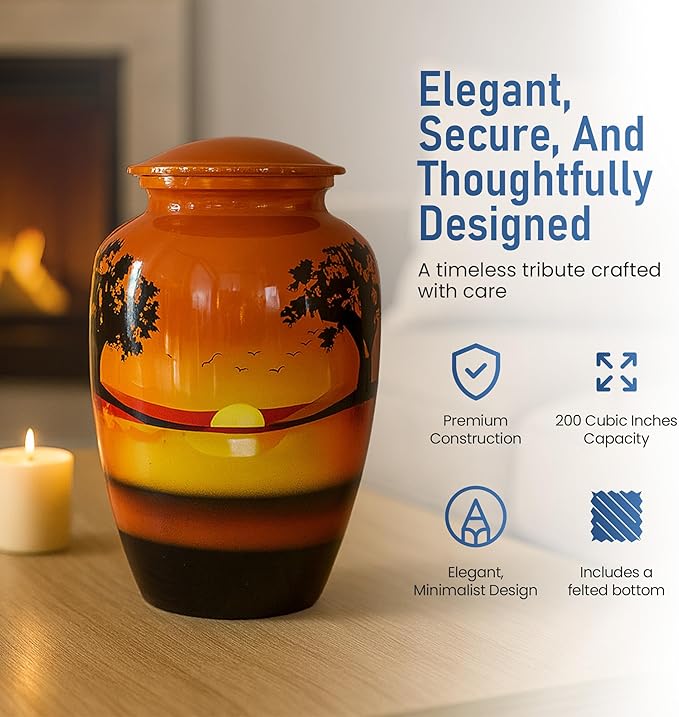 Modern Memorials Cremation Urn for Ashes - Large Urn for Man & Women - 200 Cubic Inches - Includes Velvet Storage Bag - Safari Style