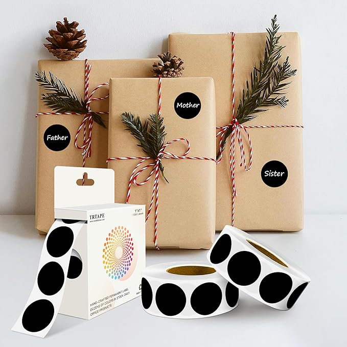 Black 1 Inch Round Color Coding Labels with 4000 Dots, 4 Rolls - Bright Color Dot Stickers for File Folders, Inventory System - Highly Visible