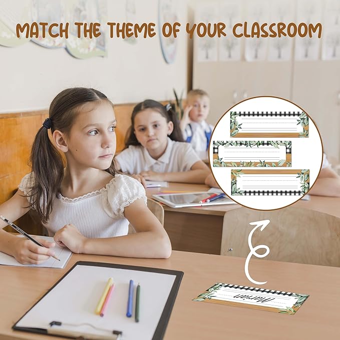 Name Tags for Classroom Cubbies, 30 Greenery Name Plates for Desks, Back to School Self Adhesive Name Tags Sticker for Teachers Elementary - A08