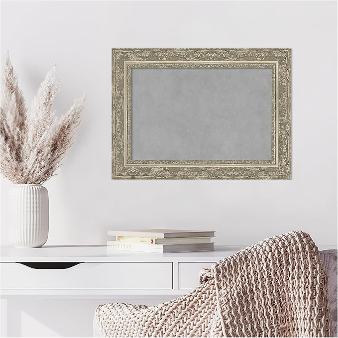 Amanti Art Silver Framed Magnetic Board 16x22 Small Vision Board for use with Magnets, 100% Metal Sheet to Display Items as Office Decor or for Home Organization in mudroom, Kitchen or Kids Room