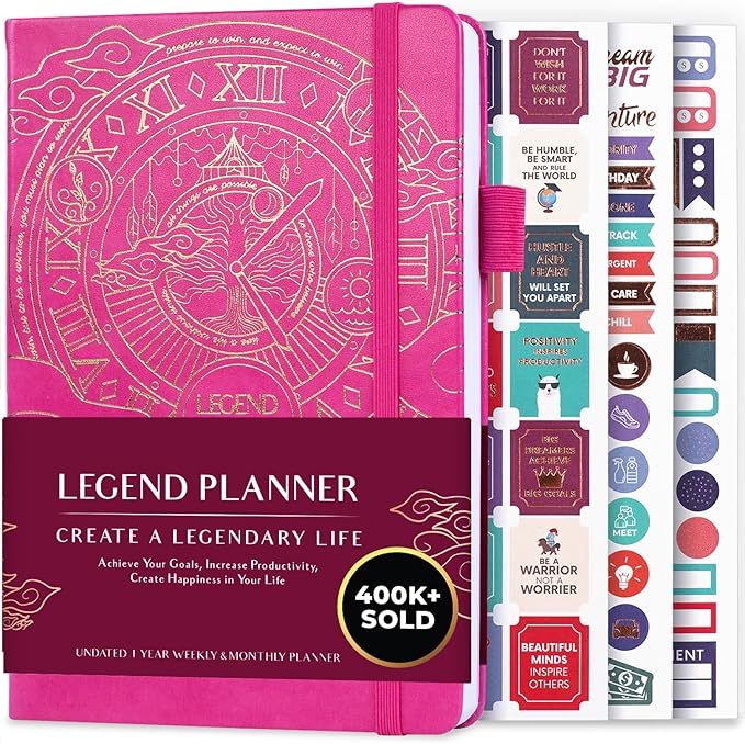 Legend Planner – Weekly & Monthly Life Planner to Hit Your Goals & Live Happier. Organizer Notebook & Productivity Journal. A5 (Hot Pink)