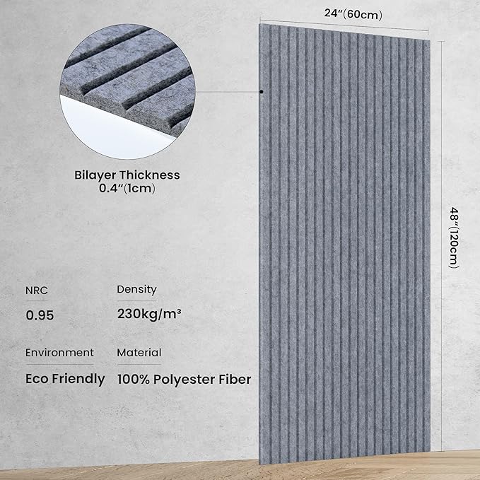 5 Pack Acoustic Panels, 48 x 24x 0.4 Inch Sound Proof Panels for Walls, Premium Wall Sound Absorbing Panels, Decorative Sound Dampening Panels for Media Room, Office and Studio,African Gray