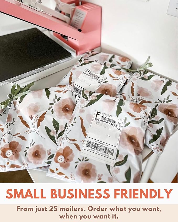 Poly Mailers 14.5 x 19 Inch- 100 pack Biodegradable Shipping Bags for Clothes and Large Items - Impack Self-Seal Waterproof Thick Mailing Envelope for Accessories & Clothing - Camelia Bloom