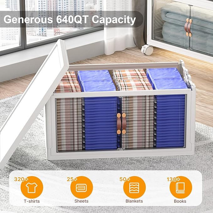 UAMFURI Extra Large Stackable Storage Bins with Lids & Wheels & Door, 1280QT-160QT/40GAL*8Pack Foldable Collapsible Closet Organizers, Plastic containers drawers for bedroom Dorm