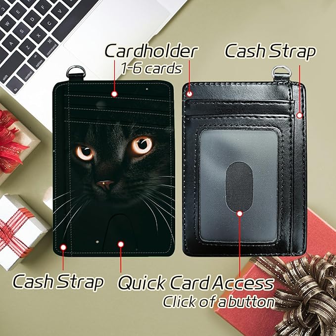 BWEGRHE Small Travel Wallets, Black Cat Glitter Slim Minimalist Front Pocket Wallet with Wristlet, RFID Blocking PU Leather Credit Card Holder with ID Window Change Purse for Men Women