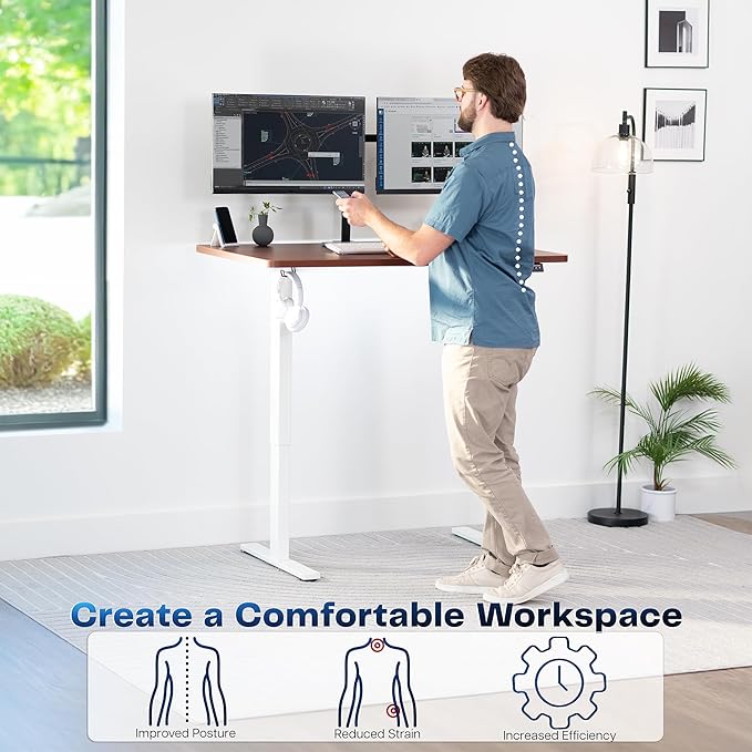 VIVO Electric 48 x 30 in Standing Desk, Memory Height Adjustment, 1B Series, Holds 220 lbs, One-Piece Dark Walnut Top, White Frame, DESK-KIT-1W5D