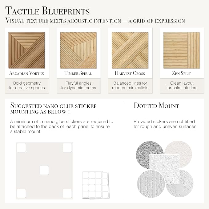 Soon Global Acoustical Wall Panels, 6-Piece 23.62 X 23.62 Inches Art Acoustic Panels, Decorative Acoustic Panels, Acoustic Wall Panels, Sound Absorbing Wall Art, Timber Spiral
