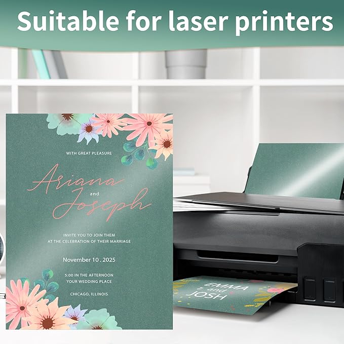 25 Sheets Green Shimmer Cardstock 8.5 x 11Inch Glitter Card Stock 92lb Heavyweight Printer Paper for Wedding Invitations, Craft, Greeting Cards, Printing UAP18GR025
