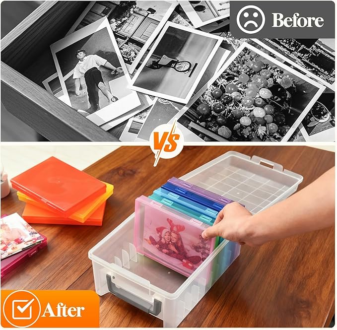Photo Storage Box 5 x 7 Inches, 10 Inner Extra Large Photo Boxes with Dividers, Colorful Acid-Free Photo Storage Containers with Handle, Photo Organizer Craft Keeper for Photo, Craft, Stamp etc