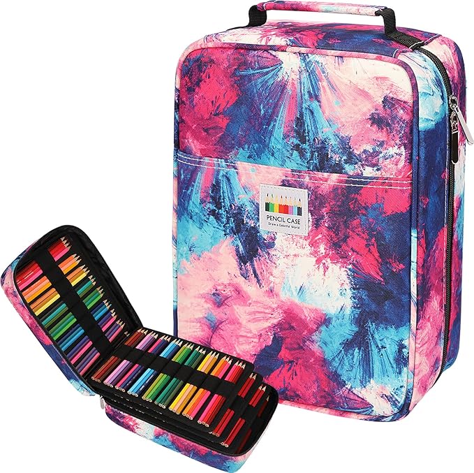 JAKAGO 274 Slots Colored Pencil Case Large Capacity Pen Holder for Artist Painter Zipper Organizer Bag for Marker Highlighter Storage Case for Office Sketch Travel Supplies(Fireworks)