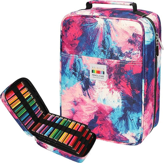 JAKAGO 274 Slots Colored Pencil Case Large Capacity Pen Holder for Artist Painter Zipper Organizer Bag for Marker Highlighter Storage Case for Office Sketch Travel Supplies(Fireworks)