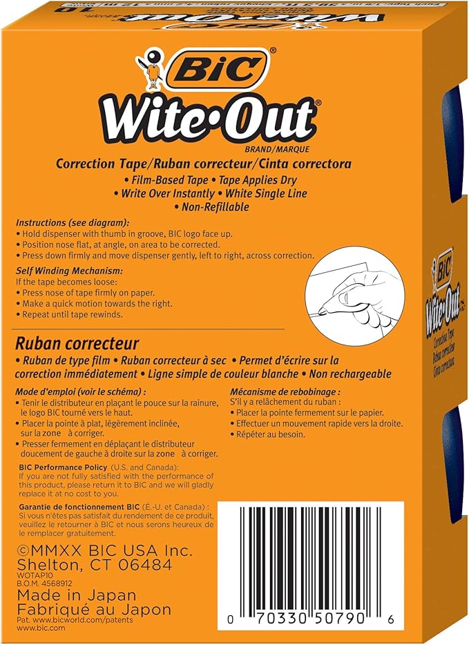 BIC Wite-Out Brand EZ Correct Correction Tape, White, (Pack of 9, 90 Count Total)