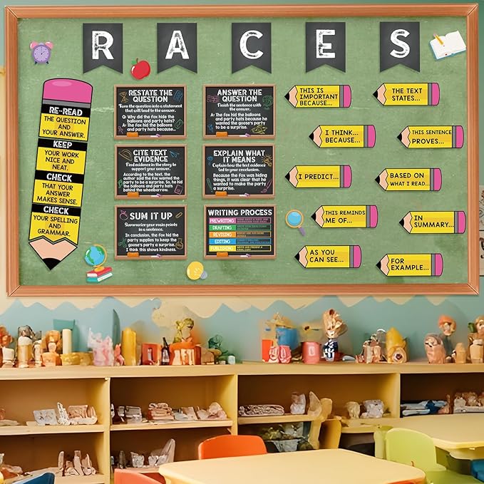 Pasimy Races Writing Strategy Bulletin Board Set Writing Process Posters for Classroom Decorations Races Alphabet Pencil with Sentences Poster Bulletin Board Cutouts Elementary Middle School(Black)