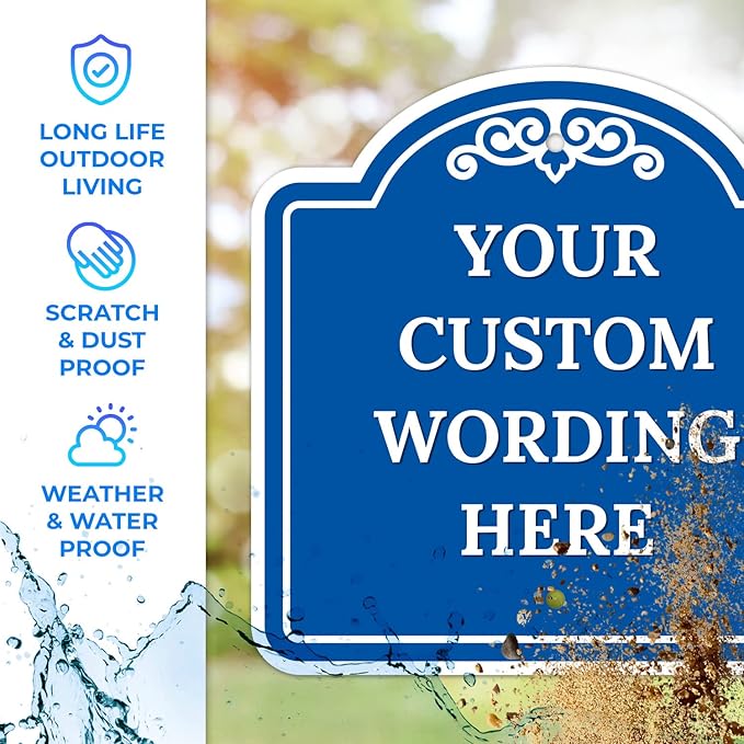 Custom Decorative Sign, Personalized Metal Sign for Business, Driveway, Home, Airbnb, Office Door Plaque, Blue Background, 12x12 Inches, ACM, Fade Resistant, Made in USA